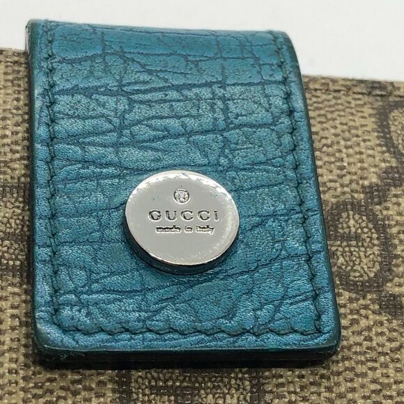 Authentic GUCCI Brown Coated Canvas & Teal Leather Designer Wallet - Picture 2 of 12